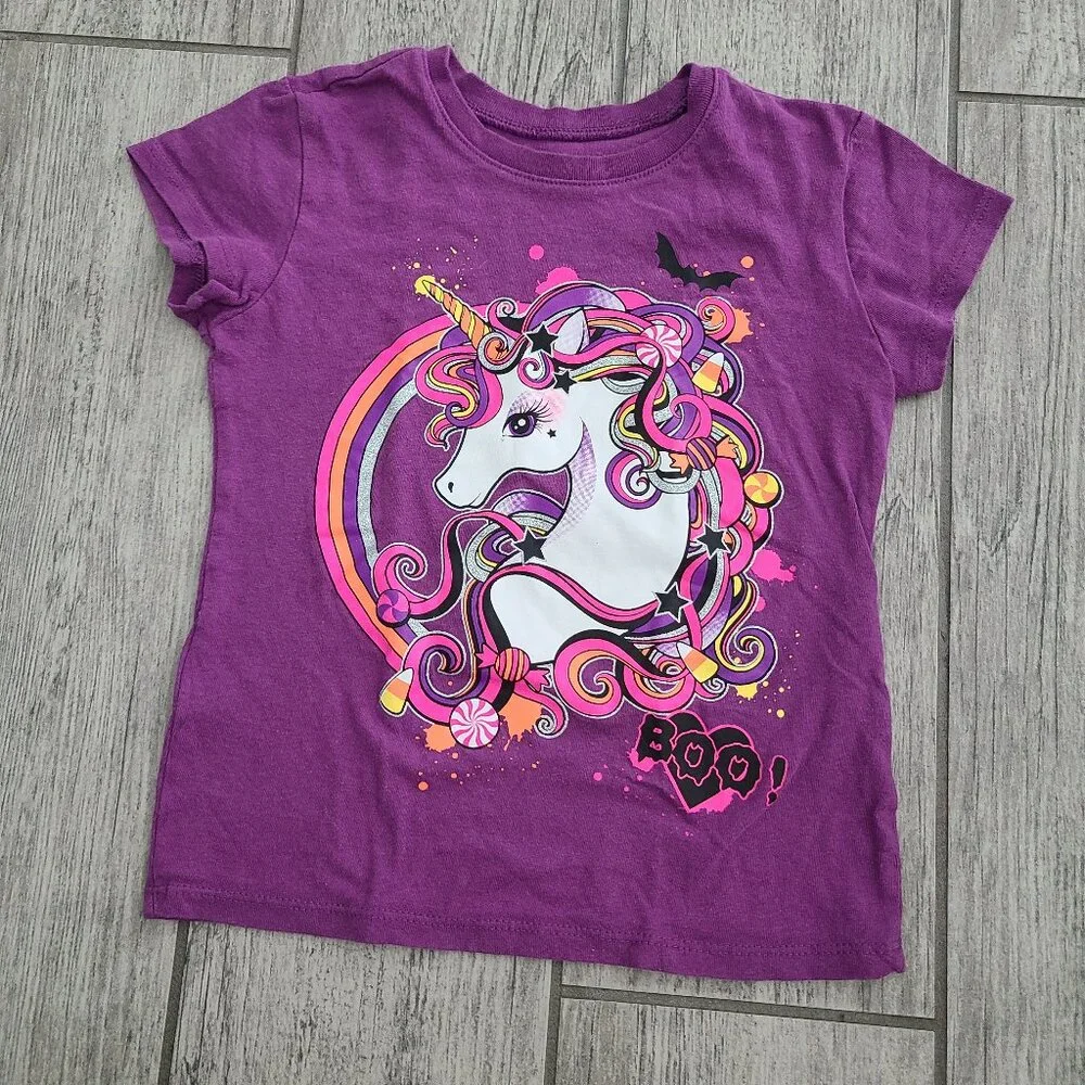 The Children’s Place Purple Unicorn “Boo!” Halloween T-Shirt Kids size XS / 4